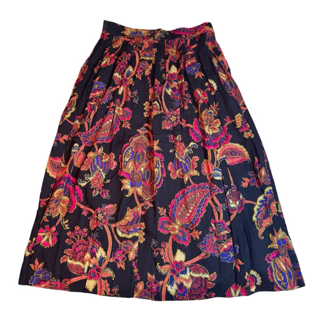 Kittredge Skirt Size 14 Black Pink Pleated Floral Flared Paisley A-line Boho
